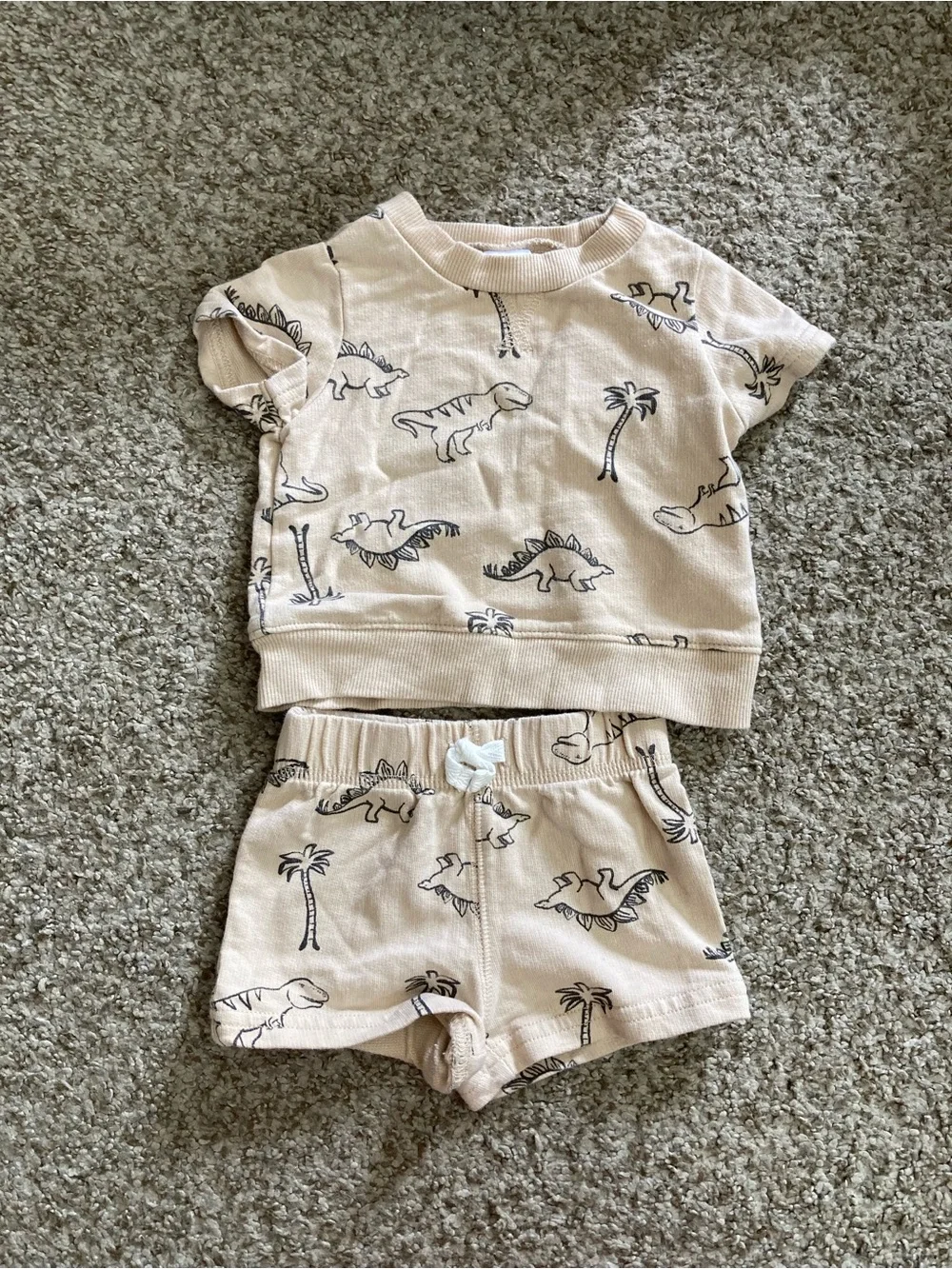 Baby Beige Dinosaur Short Pajama Set
